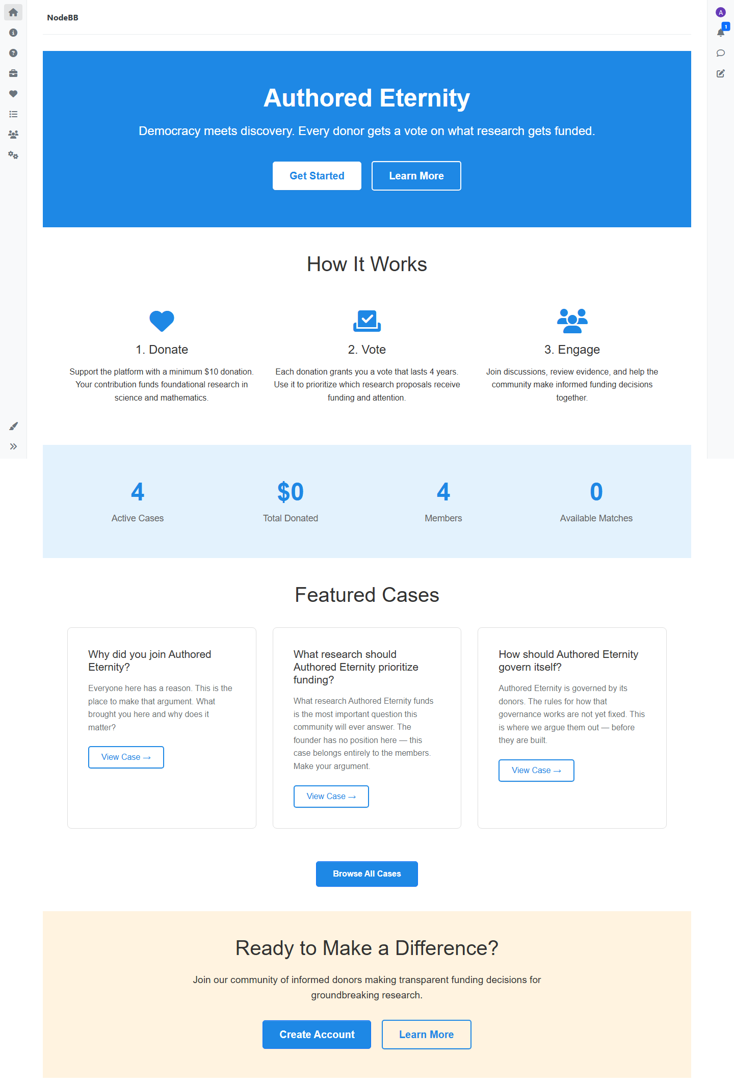 The platform landing page