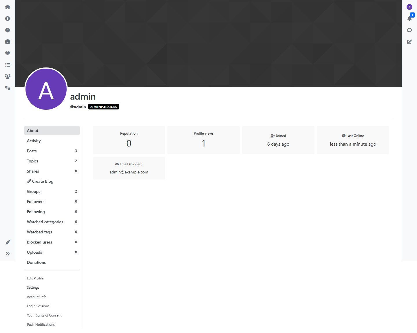 A user profile page
