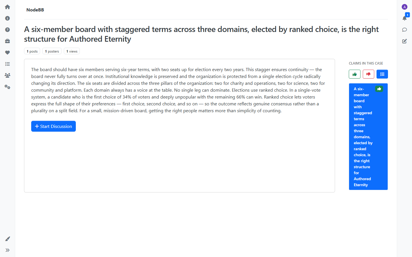 A single Claim with its argument text and the claims sidebar