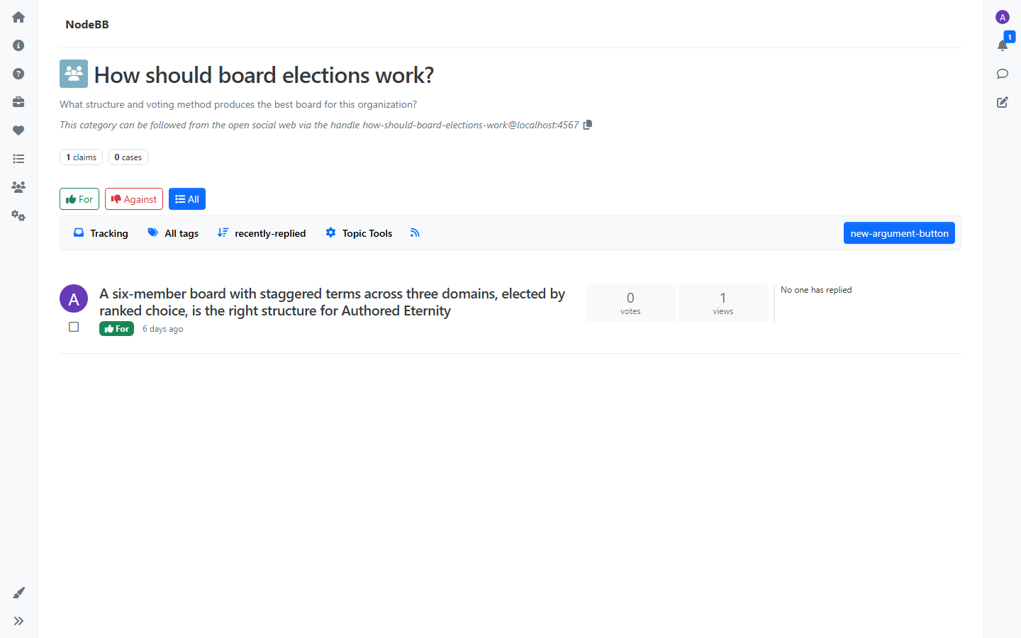A Case showing Claims with for/against filter buttons