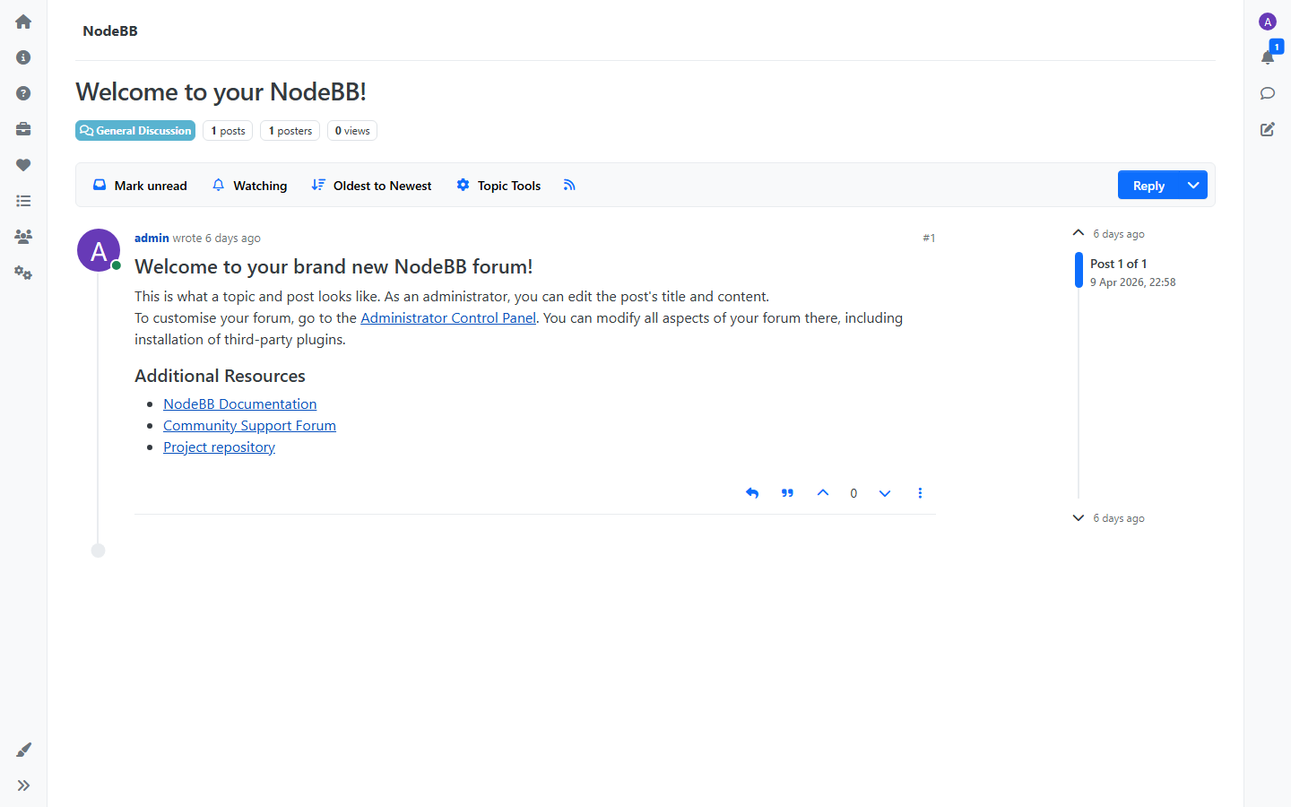 A topic with posts and reply controls