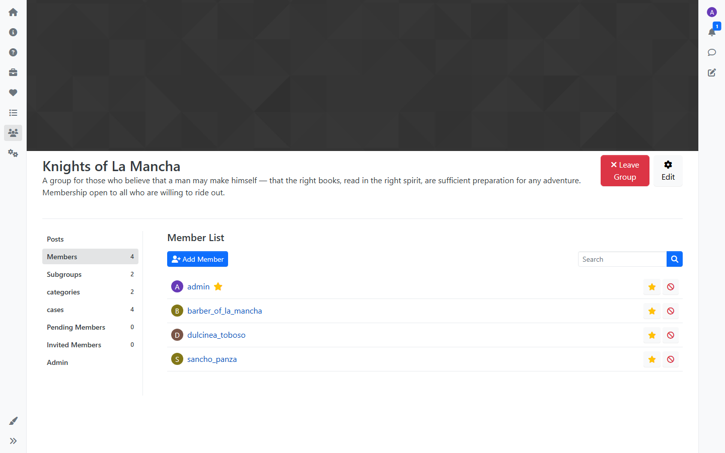 The members tab showing the member list with management controls
